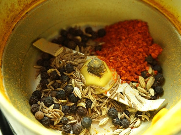 The spices for the kofta seasoning about to be ground.