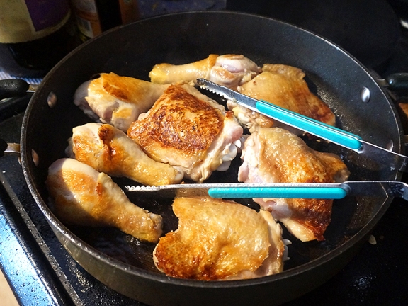 The chicken, browned