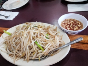 Lot chaa is a signature Cambodia dish---small rice noodles stir-fried with bean sprouts and meat of your choice.