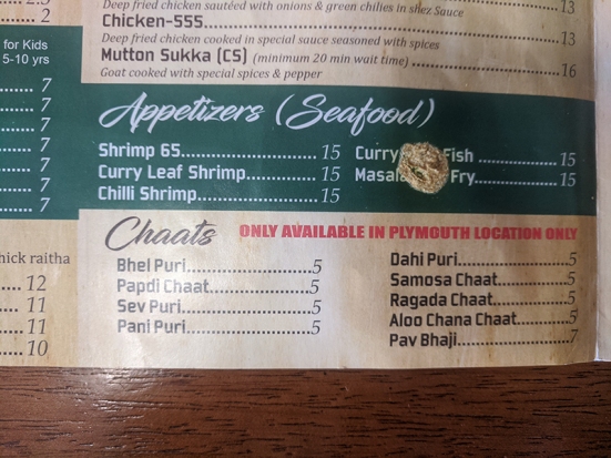 Hyderabad House, Menu, Appetizers-Seafood, Chaat