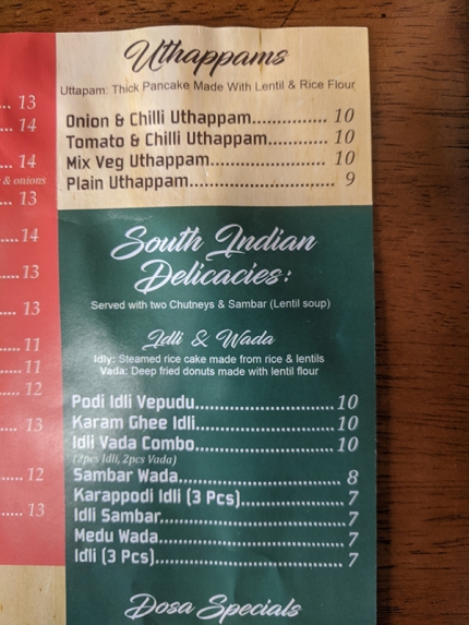 Hyderabad House, Menu, Uthapams, South Indian Delicacies