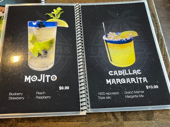 Las Islas, Drink Menu, Mojito, Cadillac Margarita